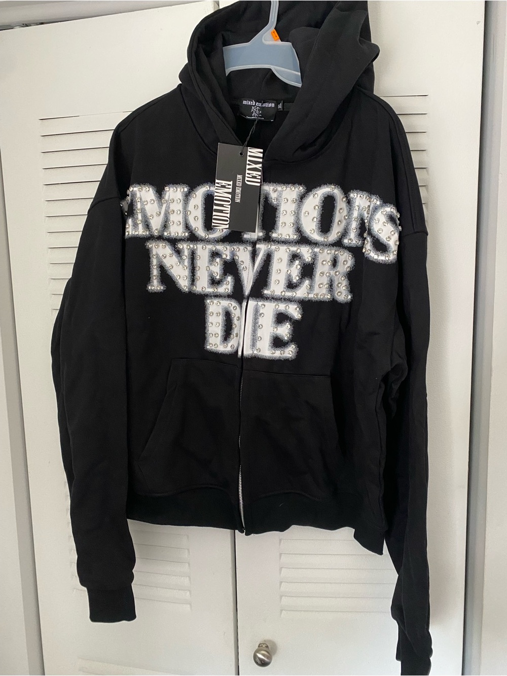 Black Studded 'Monsters Never Die' Performance Zip Hoodie